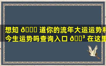 想知 🐅 道你的流年大运运势和今生运势吗查询入口 🌳 在这里！